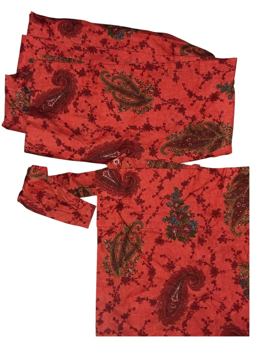 2 pair “Raj” Red Paisley Floral Rod Pocket Drapery Drapes Curtains Panels 40x84”
